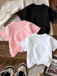 Bộ 3 áo thun ngắn tay cổ tròn in họa tiết ngộ nghĩnh dành cho bé gái, thích hợp mặc mùa hè. - Hồng - Xem 2