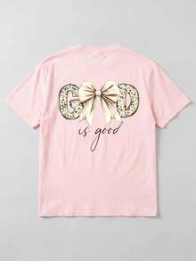 Casual Relaxed Fit Graphic Print Short Sleeve T-Shirt, Soft & Versatile Top For Women Pink Vacation Summer - Pink - View 2