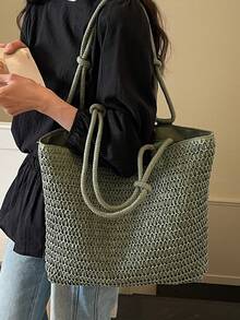 Minimalist Large Capacity Tote Bag, Rainbow Shoulder Bag - Green - View 4