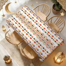 MEMNUN 1PC Bohemian Blue & Orange Geometric Pattern Printed Tablecloth, Playful & Vibrant Dining Table Cloth 140*220cm/140*180cm/140*140cm/90*140cm, Printed Polyester Material, Table Decor, Home Decor, Kitchen Decor, Rectangular Table Cloth, Square Table Cloth, Suitable For Picnic, Camping, Party, Restaurant Buffet, Home Decoration, Tabletop Decor, DIY Home Decor - Multicolor - View 5
