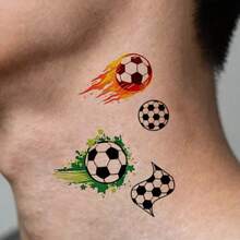 1pc Waterproof & Smudge-Proof Temporary Tattoo, PVC Faux Tattoo, World Cup Football Design, Suitable For Daily Use By Men & Women - Multicolor - View 4