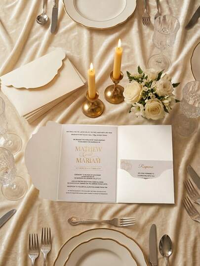 10pcs Elegant Black & White Blank Folding Invitation Cards - Suitable For DIY Wedding, Engagement, Bridal Shower, Bachelorette Party, High-Quality Paper Envelopes, Exquisite Craftsmanship, Suitable For Special Occasions And Weddings