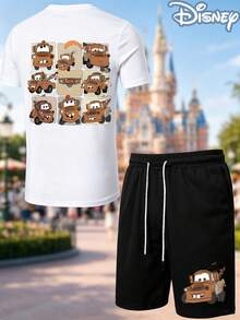 Disney Cars Mater 2-Piece Outfit, Summer T-Shirt & Summer Shorts Set, 9-Frame Tow Mater Graphic, Casual Summer Matching Set For Fans - 白色 - 查看 2