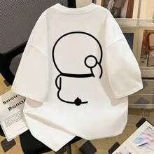 TopsClassic Retro Japanese  Simple Printing Fun Pure Cotton Casual Short-Sleeved T-Shirt Men And Women Couple TopLoose And Comfortablesummer Tops - trắng - Xem 1
