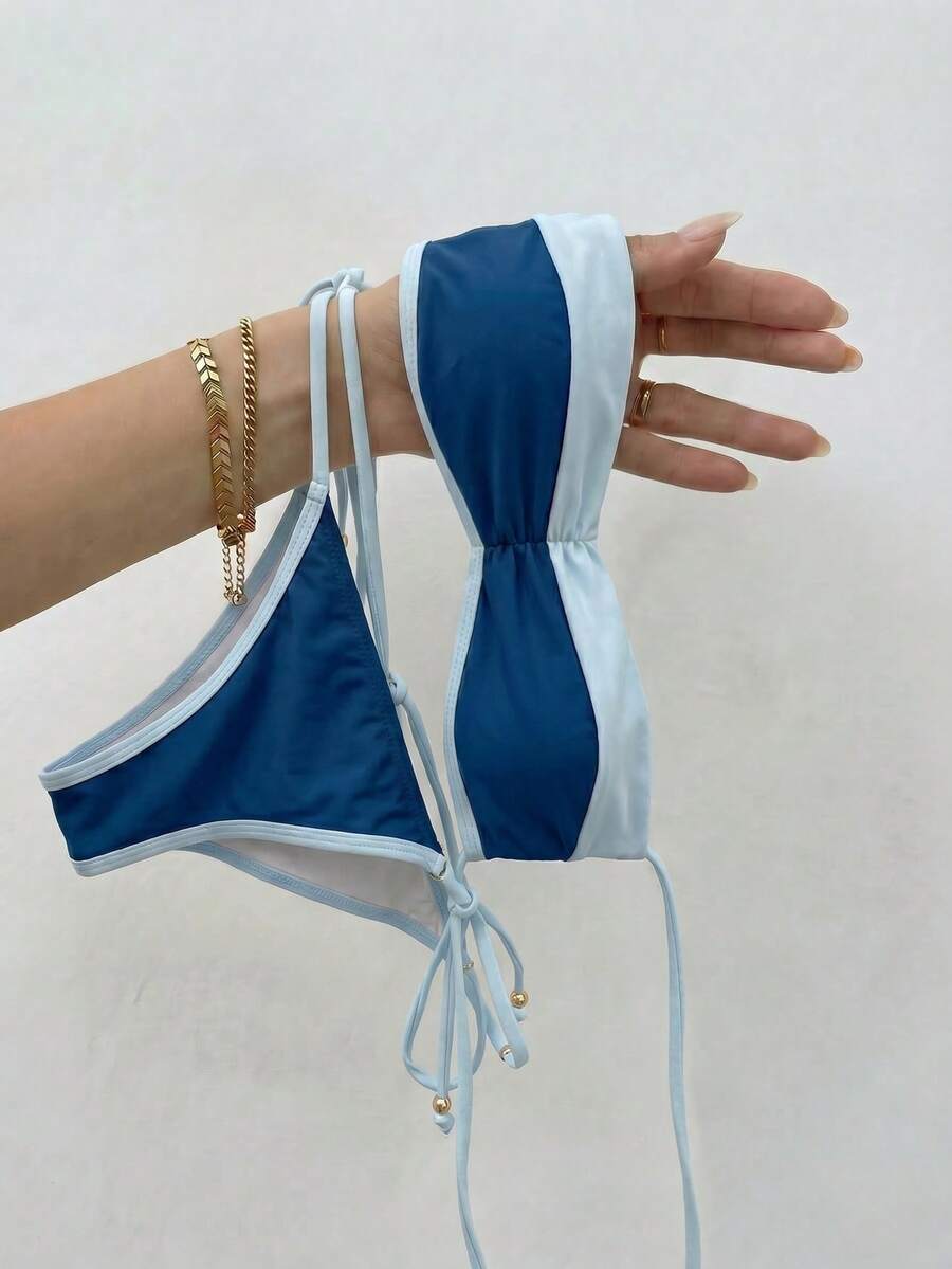 Bikinx 女款時尚平口比基尼套裝，打結與綁帶式設計，側綁式泳褲，高彈性面料，適合夏季