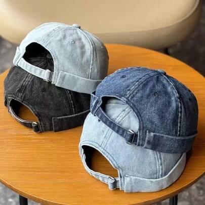Fashion Denim Docker Cap Brimless Hat Solid Skullcap Solid Color Sailor Cap Beanie Hats Men Bucket Cap Adjustable Dad Hat
