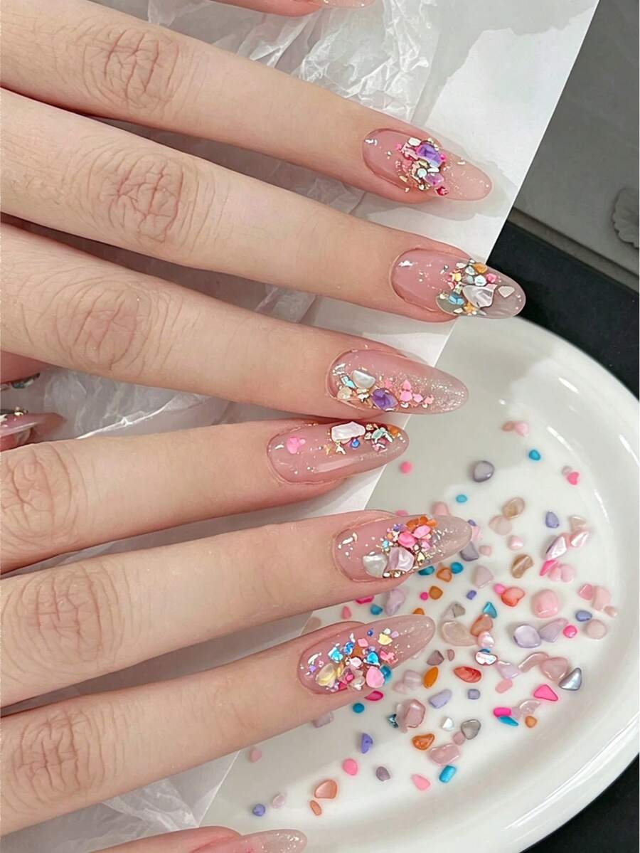 Japanese Colorful Nail Art Shell Asymmetrical Nail Decor Stickers, Natural Versatile Series