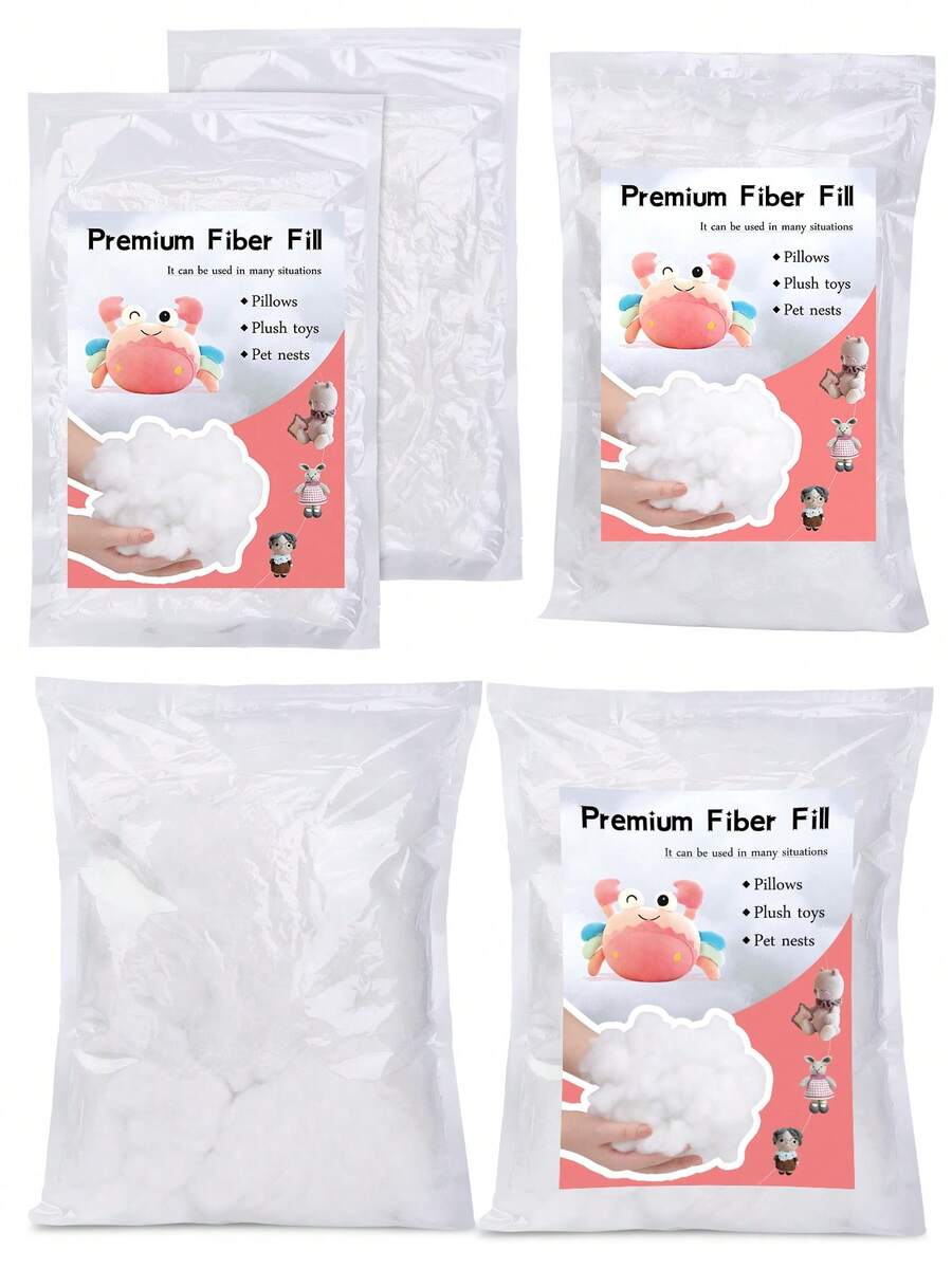 150/250/350g Relleno de poliéster, relleno de fibra premium blanco para manualidades, relleno de ganchillo, relleno para animales de peluche, guata de algodón - Empaque sellado - Blanco - Ver 1