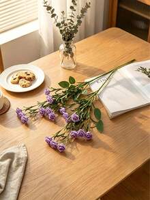1/5pcs Purple Artificial Mini Rose Bouquet, 18.11-Inch Artificial Rose Bouquet, Realistic DIY Foam Floral Art, Suitable For Valentine's Day, Mother's Day Gifts, Wedding Bouquets/Centerpieces, Indoor And Outdoor Garden Party Home Background Decoration, Spring Room Desktop Vase Decoration, Birthday Gifts,Flower,Artificial Flower,Artificial Plants,Artificial Plants Outdoor,Garden Ornament,Artificial Flowers Outdoor,Ornaments Home. - Purple - View 7