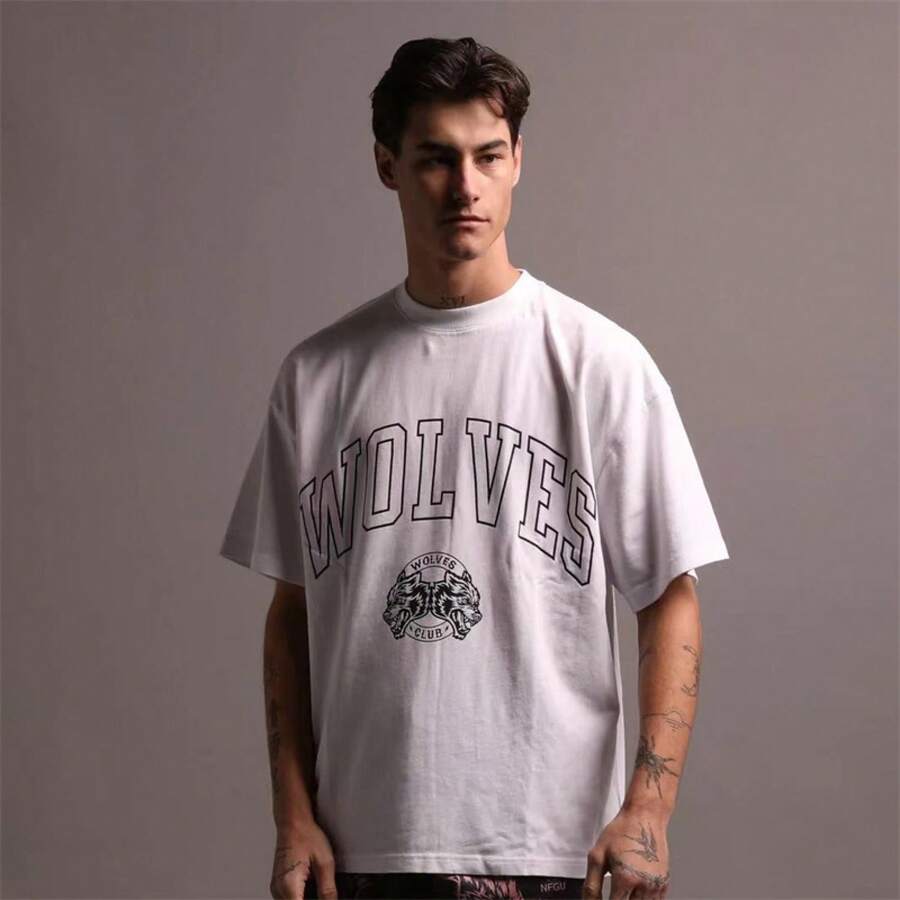 DARCSPORT American-Style Retro T-Shirt For Couples, Men's Top, Pure Cotton Loose-Fit Round-Neck T-Shirt - trắng - Xem 1