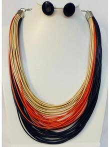 Maxi Waxed Multi-Strand Necklace Set With Button Earrings - 多色 2 - 查看 3