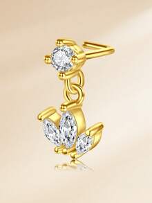 18G Stainless Steel CZ Rhinestone Dangle Nose Ring/Stud, Women's Nose Hoop/Stud - L shape - View 4