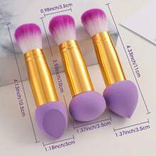 3pcs Double-Ended Purple Makeup Sponges + Makeup Brushes, 2-In-1 Double-Headed Sponge Makeup Brushes - 3-piece Set - View 9