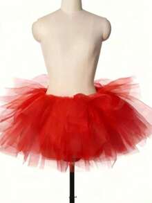 Falda de tul de 5 capas para adultos para actuaciones, mascaradas, pasteles, cosplay, linda falda de 5 capas esponjosa para fiestas, accesorios navideños para mujeres - Rojo - Ver 3