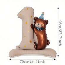 1 pieza Globo de aluminio de oso de peluche grande de 96 cm para el 1er cumpleaños, adecuado para el conjunto de globos de dibujos animados de fiesta de cumpleaños - Ver 3