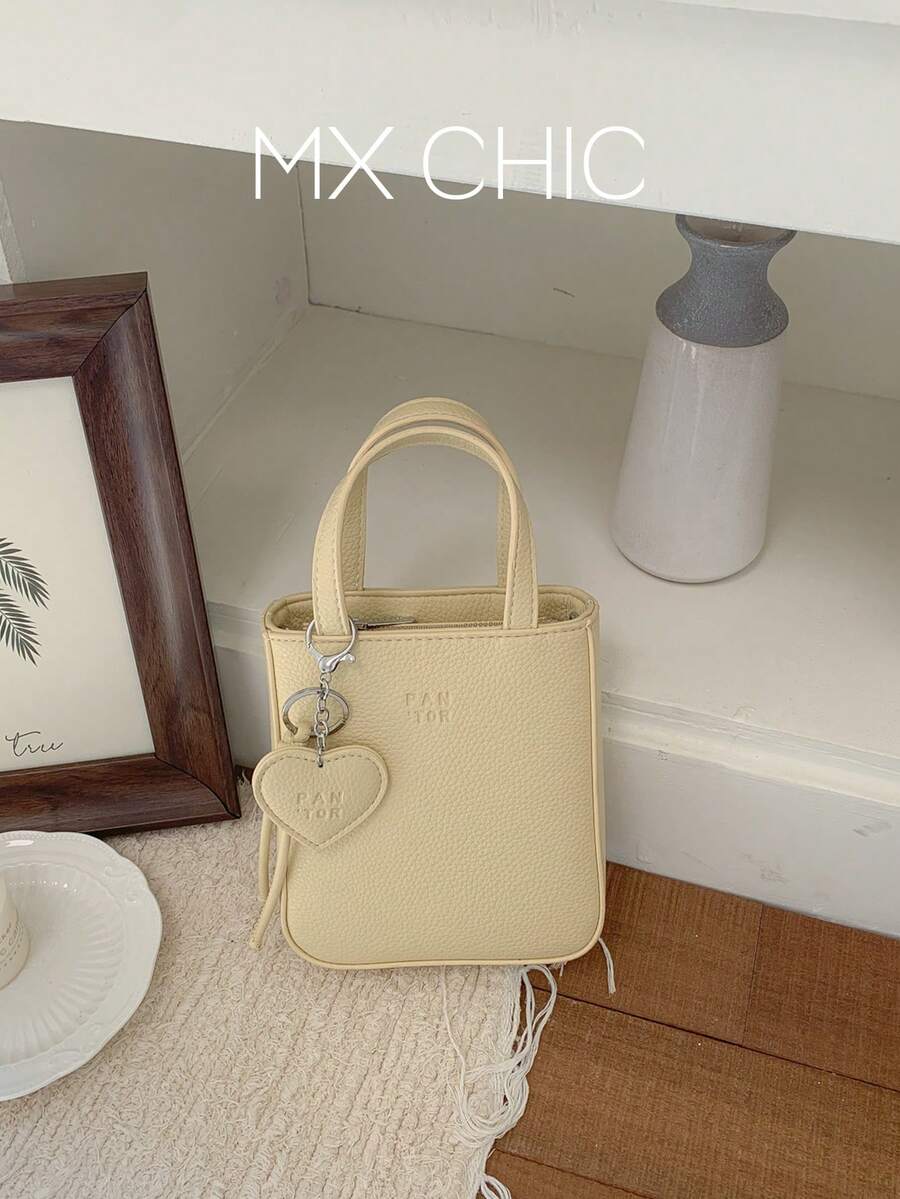 1pc Women's Solid Color PU Handbag, Fashionable Zipper Closure, Suitable For Dates & Gifts - Yellow - View 1