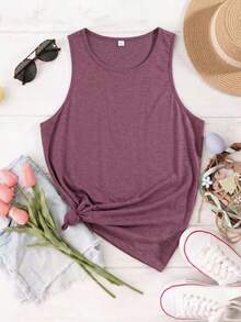 Casual Women's Cotton Round Neck Tank Top Regular Sleeve Summer Daily Wear - Màu Hồng  Dưa hấu - Xem 2