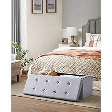 SONGMICS Puff Almacenaje, Banco de Almacenamiento, 38 x 110 x 38 cm, Soporta hasta 300 kg, para Sala de Estar, Dormitorio, Entrada, Gris MLSF70GY - gris - Ver 2
