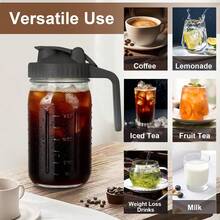 Carafă de apă din sticlă Mason de 32 oz cu perie de curățare, carafă de apă din sticlă sigilată etanșă cu capac, ideală pentru ceai cu gheață, ceai solar, cafea rece, ulcior cu gură largă ușor de curățat, potrivită pentru suc, ceai, cafea cu gheață, băuturi - Multicolor - Vizualizare 6