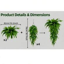 2/3/6件套仿真波士顿蕨垂吊植物组合装 - 逼真绿色藤蔓，适用于室内/室外家居装饰、露台、门廊、花园、墙面、婚礼、庭院、阳台等，四季皆宜，易于养护的仿真蕨类植物 - 綠色 - 查看 10
