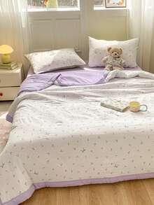1pc Washed Printed Summer Quilt, Air Conditioning Quilt, Skin-Friendly Fabric, Full AB Version Design, Lightweight Soft Breathable Cool, Silky Smooth Feeling, Suitable For Naked Sleep, Moisture-Wicking, Thin Quilt For Summer, Fashionable Printed Blanket, Suitable For Home Bedroom Decor, Wedding Supplies, Valentine's Day Home Bedroom Decor, Easter Gifts, Mother's Day Gifts, Suitable For All Seasons - Mauve Purple - View 8