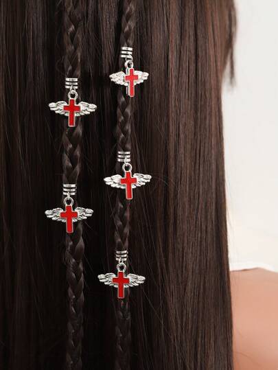 5 piezas Accesorios para el cabello con cruz y alas de ángel, anillos para el cabello para rastas, accesorios para el cabello góticos punk Y2K para mujeres
