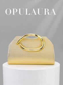 OpulAura 女士优雅金色真皮手提包，奢华天鹅绒晚宴手拿包，适合搭配正式礼服、婚礼、生日派对和毕业晚会。 - 金色 - 查看 11