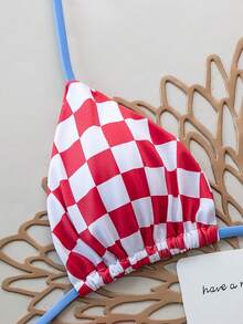Bộ bikini 2 mảnh kẻ caro gợi cảm buộc dây phía sau, thích hợp cho mùa xuân/hè, đi biển, biểu diễn sân khấu, tiệc tùng và kỳ nghỉ. - Đỏ và trắng - Xem 4