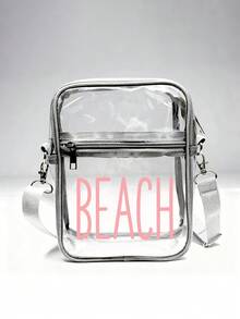 1pc Clear Crossbody Makeup Bag, Printed Beach Word ,Transparent Cosmetic Pouch With Adjustable Strap, Travel Toiletry Bag, Suitable For Vacations - Multicolor - View 18