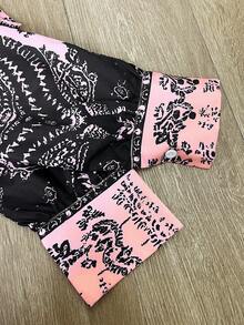 西部复古风女式衬衫，黑粉色腰果花图案，几何花卉，边框图案，3D几何印花，长袖修身前开襟纽扣衬衫，适合所有季节 - 珊瑚粉 - 查看 7