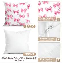 4pcs Pink Bow Pattern Pillow Covers, Single-Sided Printed Cushion Covers, Suitable For Living Room, Bedroom, Home Decor, All Seasons - Multicolor - View 4