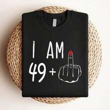 -Women's Shirt Printed With "I'm 49+" With The , -Shirt With The , Gift For A 50th Birthday - Black - View 3