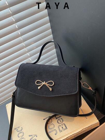 New Retro Fashion Handbag, Metal Butterfly Decor, Flap Opening, Adjustable Long Shoulder Strap, Small Capacity Lightweight Minimalist, Solid Color Crossbody Bag, Suitable For Women's Daily Life, Casual Commute And Female Students