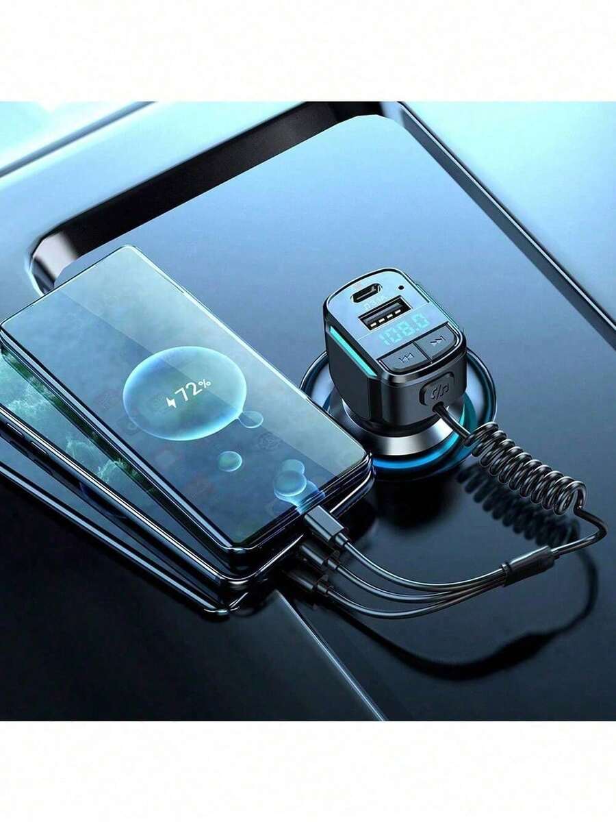 USB车载充电器FM发射器，支持快速充电、蓝牙连接，带数字显示屏，配备快速充电线，QC3.0快充协议，Type-C接口 - 均碼 - 查看 1