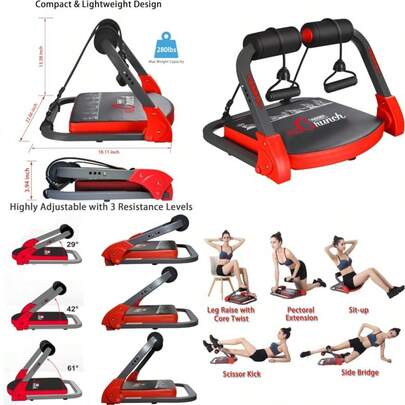 ABS Machine For Stomach Workout - With Resistance Bands Abs And Total Body Smart Workout And Cardio Machine Core Strength Trainer Whole Body Exercise Fitness Equipment For Home Workouts