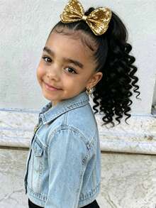 8 Inch Kids Wig Ponytail Curler Set, 1 Piece Hair Accessories For Girls - Natural Black - View 6