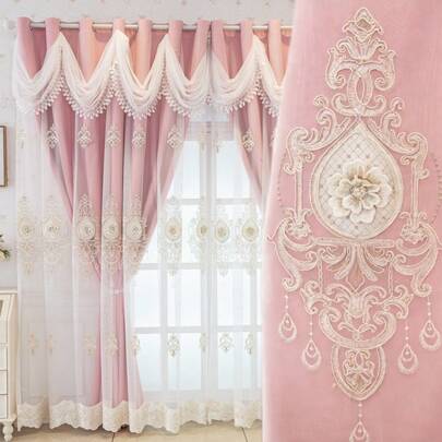 1 tấm rèm cản sáng kiểu Châu Âu hai lớp, thiết kế diềm xếp sóng, phù hợp cho phòng khách, phòng ngủ và nhiều không gian khác.