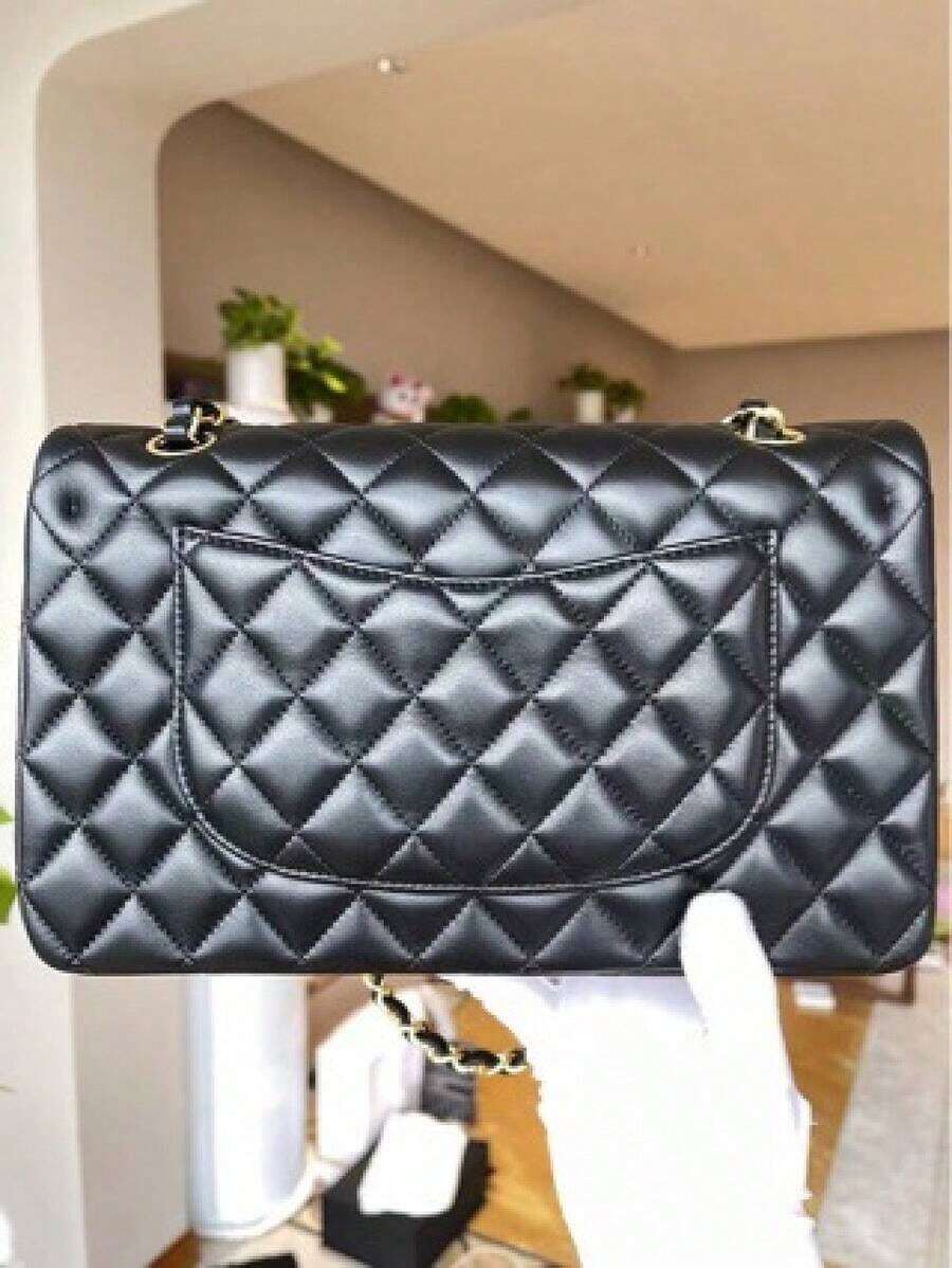 2026 New Genuine Leather Look Crossbody Bag, Feng CF Black-Gold Lychee Pattern Bag, Caviar Sheepskin Leather - 羊皮銀扣的正確名稱是什麼? - 查看 1