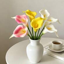 6pcs/Set (2 White + 2 Pink + 2 Yellow) Artificial Silk Lily And Calla Lily Flowers, Approx. 33.99cm Long, Suitable For Mother's Day, Easter, Home, Kitchen, Wedding Decoration, Bridal Backdrop, Bouquets, Corsages, Arch, Party, Gifts, Restaurant Centerpieces - Multicolor - View 2