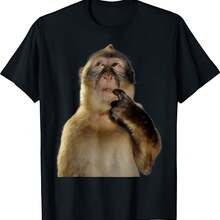 Thinking Monkey Funny Meme Cute T-Shirt - Black - View 1
