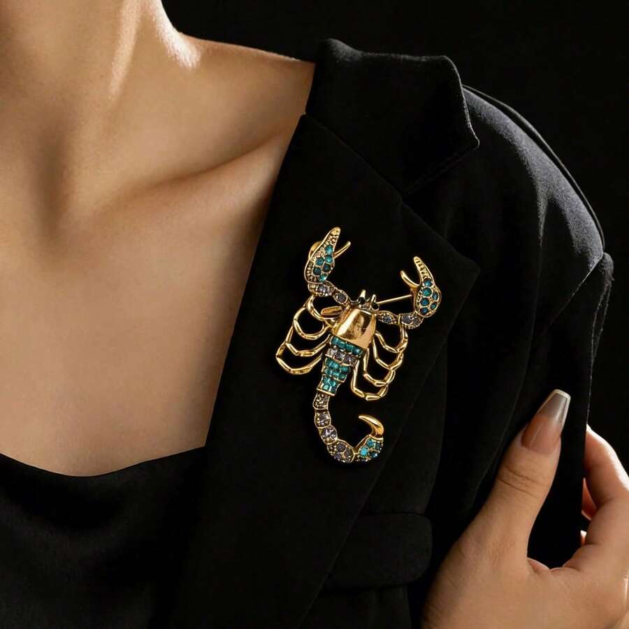 1 pieza Broche de escorpión de estilo vintage con rhinestones, adecuado para uso diario - Multicolor - Ver 1