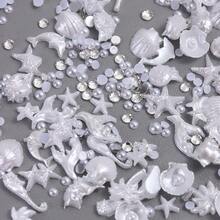 3D珍珠钻石水钻海洋主题美甲饰品套装 - 12种尺寸，包含贝壳、鲍鱼、海马、海星、海螺和仿珍珠珠子，适用于DIY美甲，美甲用品，美甲宝石 - 彩色 - 查看 3