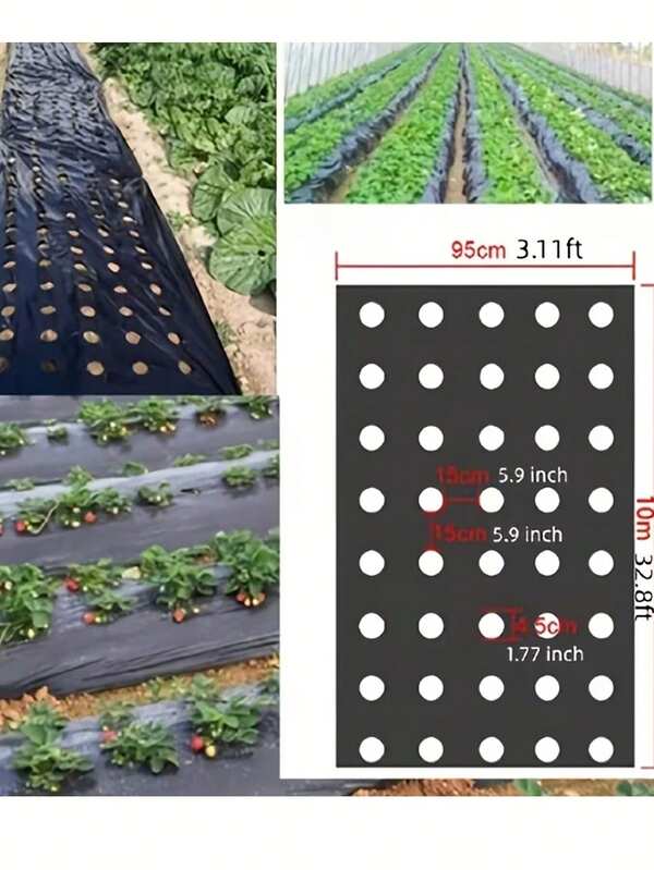 Filme plástico com orifício para plantio (1 unidade), cobertura de barreira para controle de plantas em jardins, respirável, ideal para jardinagem e paisagismo agrícola. Perfeito para cultivar seus vegetais com nosso filme plástico preto de alta qualidade - ideal para estufas e proteção de plantas!