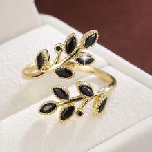 1 chiếc nhẫn có thể điều chỉnh kích thước, thiết kế hình lá ô liu, đính đá Cubic Zirconia, quà tặng giản dị dành cho nữ. - Nhiều màu - Xem 13