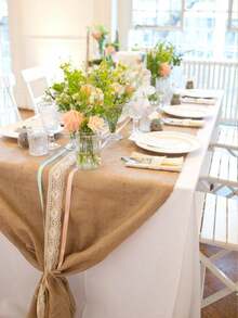 1pc Linen Table Runner, Rustic Burlap Wedding Tablecloth, Rectangular Woven Linen Decorative Tablecloth For Forest Theme Party, Picnic, Farmhouse Decor, Vintage Burlap Roll, Home Decor, Party Decoration, Bridal Shower, Birthday, Holiday, Wedding - Brown - View 8