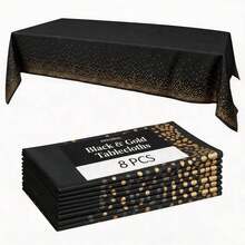 8/6/4/2 Pack Black Base Rose Gold & Silver Dot Disposable Plastic Tablecloth 54"X108", Waterproof Rectangular Table Cover For Wedding & Party - Black Background With Gold Dots - View 14