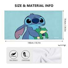 Disney Lilo & Stitch Beach Towel - Oversized Stitch With Frog Print Beach Towel ,For Pool & Beach - A - View 5