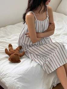Camisón largo de tirantes con líneas en A para mujer, pijama - Café integral - Ver 5