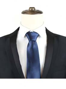1PC Men's Solid Color Tie 5cm Formal Business Tie Men's Wedding Tie - Navy Blue - View 3