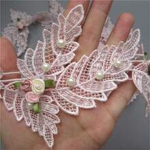 Cinta decorativa de encaje con perlas con forma de hoja de 7 cm de ancho, estilo vintage, aplique bordado, manualidades de costura, decoración de vestidos de novia y boda, decoración de disfraces para fiestas - multicolor - Ver 7